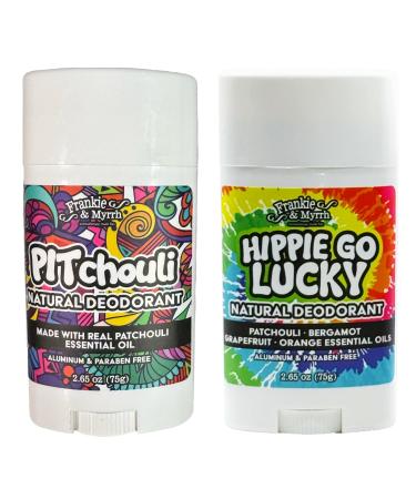 Frankie and Myrrh PITchouli and Hippie Go Lucky Dynamic Deo Duo | 2 Pack Patchouli Natural Deodorant Bundle 2.56 oz ea.