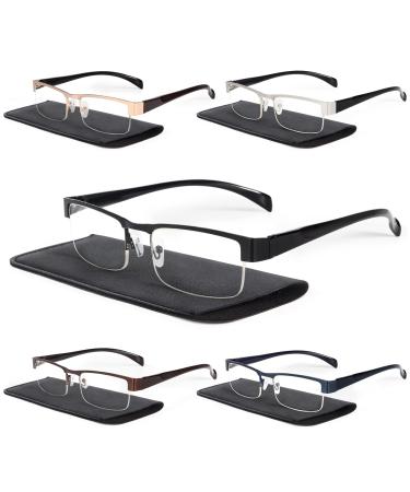 BLS BLUES 5 PACK Men's Costume Eyewear Reading Glasses Metal Frame Eyeglasses Lens (1.25X)