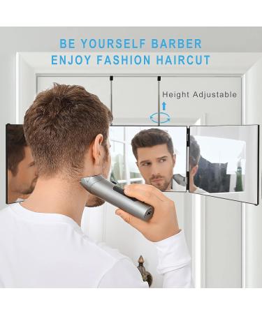 Feisate 3 Way Barber Mirror for Hair Cutting - Height Adjustable, Black - Buy Online on GoSupps.com