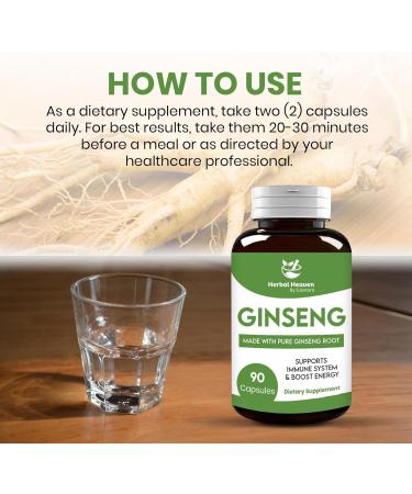 Herbal Heaven Natural Energy and Focus Ginseng Capsules 90 Count for Vitality and Wellness - 100% Herbal Formula - Buy Online on GoSupps.com