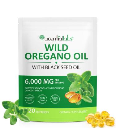 Acorn + Oak Oil of Oregano Softgels with Black Seed Oil 2 in 1 Formulated Oregano Oil Capsules Organic for Vitamin Good Supplement and Immune Support 120 Count- Easy to Swallow