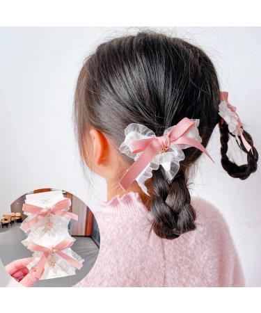 CHENYX Cute Velvet Barrettes - 2 Pack Little Girl Princess Hair Decoration | Pink Lace Bow Braid Ornaments for Girls - Buy Online on GoSupps.com