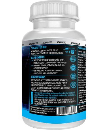 ACTIF MegaCount for Men - Maximum Fertility Support and Sperm Count Booster Clinically Proven to Improve Sperm Count and Motility - Non-GMO Made in USA 90 Count - Buy Online on GoSupps.com