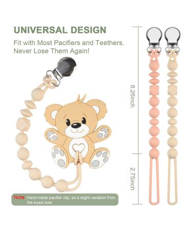Yolnkos Pacifier Clip 2 Pack - Silicone Teething Relief Soothie Binky Holder for Baby Girls Boys - Soft Flexible Teether Toy - Birthday Christmas Shower Gift - Oatmeal Peach - Buy Online on GoSupps.com