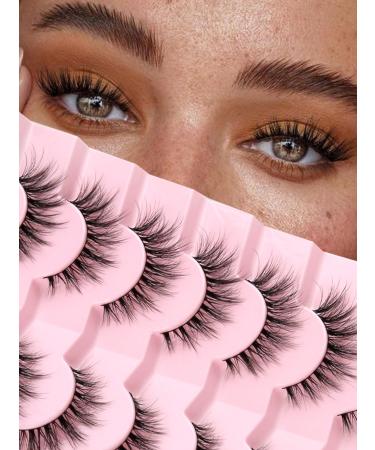 Lashes Natural Cat Eye Lashes Wispy Eyelashes 15mm False Eyelashes Wispy Lashes 3D Volume Strip Eyelashes Thin Cotton Band Soft Fake Eyelashes False Lashes Pack 7 Pairs Siligli Cat Wispy D-305