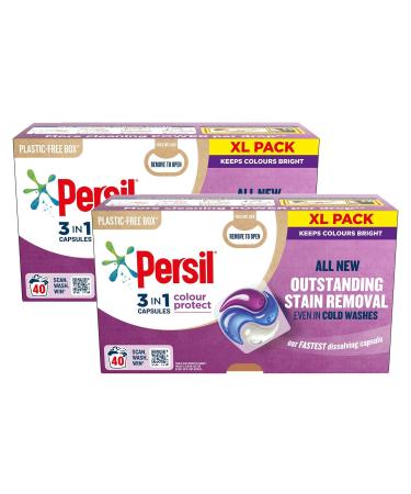 Persil XL 3-In-1 Washing Capsules All New Outstanding Stain Removal Even In Cold Washes With Triple Action Cleaning All In One Power Washing Capsules 40 Washes (Colour Protect Buy 2)