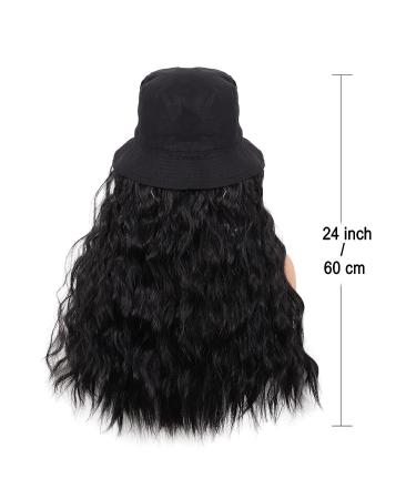MapofBeauty 24 Inch Black Hat Wig - Long Wavy Curly Synthetic Daily Use Wig - Buy Online on GoSupps.com