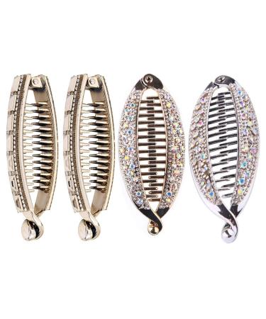 4 pieces of plastic banana hair clips fish form banana clip rhinestone banana hair clip princess strass hair accessories for girls women hair styling
