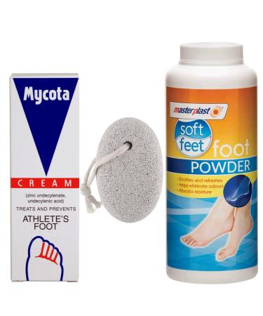 Athletes Foot Treatment Bundle with Mycota Athletes Foot Cream 25g and Masterplast Foot Powder 170g with Glameno Pumice Stone