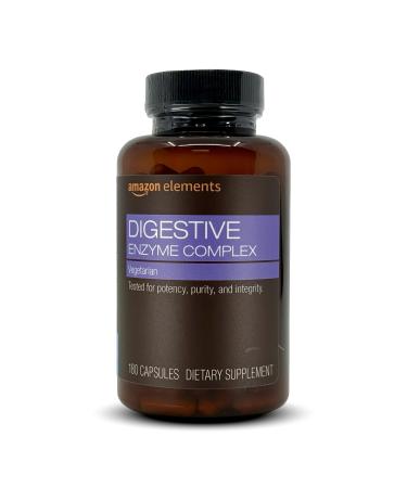 Amazon Elements Digestive Enzyme Complex Vegetarian Supports Healthy Digestion 180 Capsules (Previously Revly) 180 Count (Pack of 1)