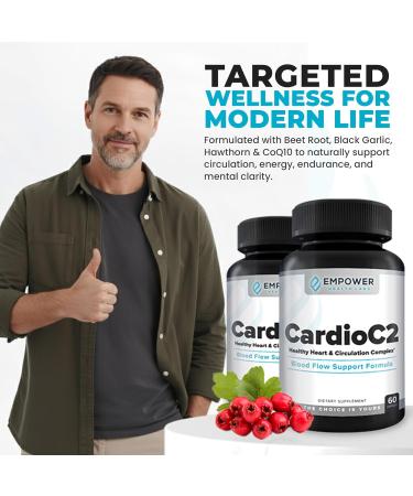 CardioC2 Circulation & Energy Support Doctor-Formulated Blend with Beet Root Black Garlic Hawthorn & CoQ10 Supports Healthy Blood Flow Energy & Clarity 60 Capsules - Buy Online on GoSupps.com