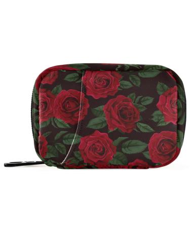 Pfrewn Pill Organizer Case Retro Red Rose Travel Pill Box with Zipper 7 Day Portable Small Weekly Vitamin Medicine Supplement Holder Pouch Bag for Women Men