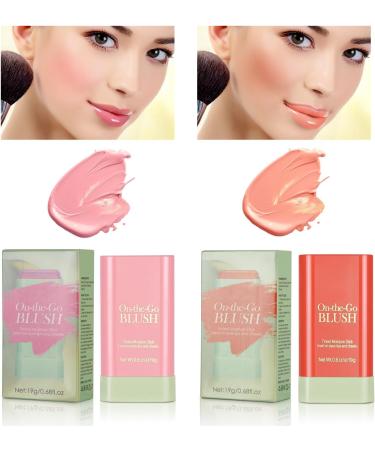 2 PCS Multi-Use Makeup Blush Stick Solid Moisturizer Stick Shadow Lips and Cheek Blusher Waterproof Peach Creamy Makeup (Pink and Orange) - Buy Online on GoSupps.com