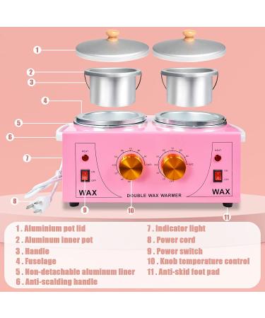 Professional Double Wax Warmer Machine for Hair Removal | Electric Wax Heater for Paraffin Spa | 100 Waxing Cloth & 50 Wooden Sticks | Pink - Buy Online on GoSupps.com