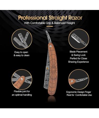 Professional Straight Edge Razor with 10 Blades | Wooden Handle & Premium Stainless Steel | Ideal for Men s Salon & Home Grooming - Buy Online on GoSupps.com