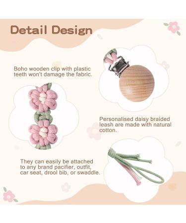 Symbolife Floral Daisy Macrame Pacifier Clip | Handmade Braided Cotton Paci Holder Leash | Unisex Baby Shower Gift - Buy Online on GoSupps.com