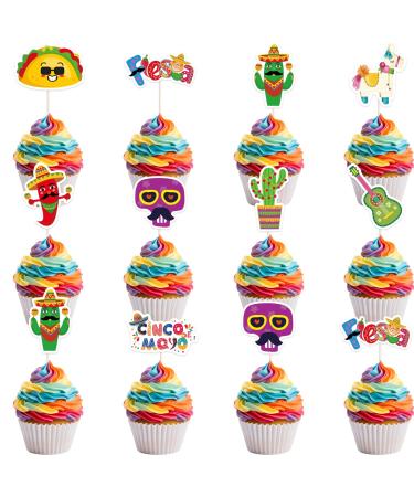 Fiesta Cupcake Toppers Cinco de Mayo Decorations Mexican Fiesta Party Favor Supplies 36Pcs