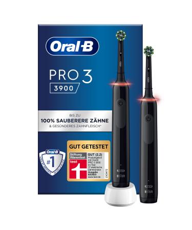 Oral-B Pro 3 3900 electric toothbrush/electric toothbrush double pack with 3 cleaning modes and visual 360 pressure control for dental care designed by brown black 2 pieces (1 Pack) Old single