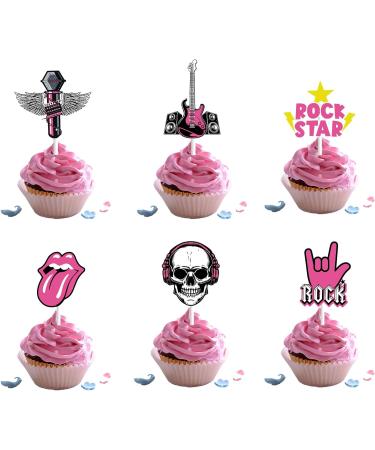 18pcs Pink Rock and Roll Cupcake Toppers for Girls Women Rock Roll Rockstar Party Decorations Supplies Guitar Microphone Music 80s Cake Decorations - Buy Online on GoSupps.com