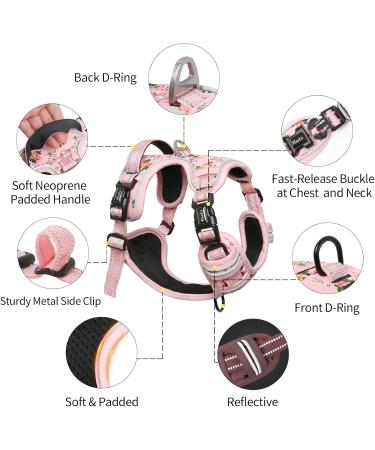Heele Floral Pink Dog Harness for Medium Dogs - Adjustable Reflective Anti-Pull Soft & Breathable with Padded Handle - XS (Breastfall: 33-43cm) - Buy Online on GoSupps.com
