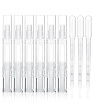 6pcs 3ml Empty Cuticle Oil Pen with 3pcs Pipettes Transparent Twist Pen Refillable Empty Nail Oil Pens for Applicator Lip Gloss Dispenser With Brush Tip Eyelash Growth Liquid Tube Cosmetic Container