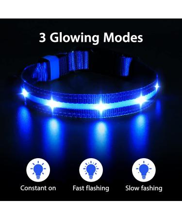 Masbrill Luminous LED Dog Collar - Waterproof & Adjustable Safety Band with 3 Flashing Lights for Small to Large Dogs (Blue XS 25-35cm) - Buy Online on GoSupps.com