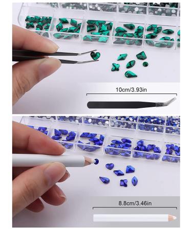 Kalolary Green Nail Rhinestones and Blue Crystal Gems Set - Nail Art Decoration Kit with Tweezer and Picker for DIY Acrylic Nails - Buy Online on GoSupps.com