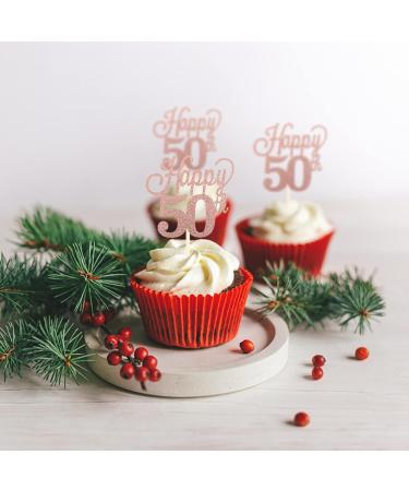 Pack of 24 50 Cupcake Toppers Glitter "Happy 50th Birthday" Cake Toppers Number 50 Eightteen Sweet 50 Birthday Wedding Anniversary Party Cake Decorations Accessories Rose Gold - Buy Online on GoSupps.com
