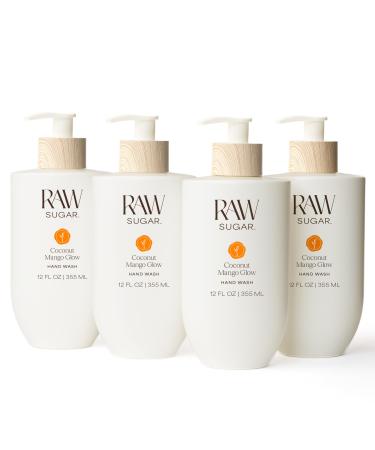 RAW SUGAR Coconut Mango Glow Hand Wash 12 Fl Oz (Pack of 4) Liquid Hand Soap for Kitchen or Bathroom Cleanses & Refreshes Hands Formulated without SLS/SLES & Parabens New Coconut Mango 12.68 Fl Oz (Pack of 4)