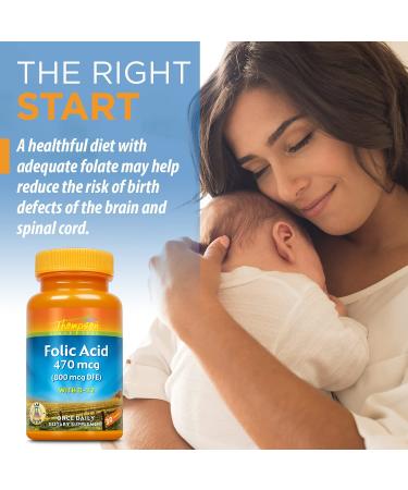 Thompson Folic Acid Plus B-12 800 mcg - 30 Tablets | Supports Energy & Wellness - Buy Online on GoSupps.com