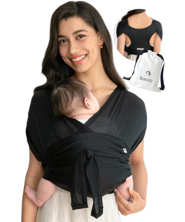 Konny Baby Carrier Original AirMesh - Custom Fit Carrier Hassle-Free Easy to Wear Infant Sling Wrap Perfect for Newborn Babies up to 44 lbs Toddlers (Black S) S 02AirMesh-Black