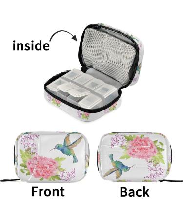 Watercolor Flower Hummingbird Pill Box - Travel Pill Organizer & Vitamin Case with Zipper - Buy Online on GoSupps.com