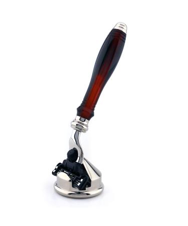 Luxury turtle turtle replica razor and stand duo premium handle made of resin compatible with triple cutting cartridge holder made of chrome-plated stainless steel