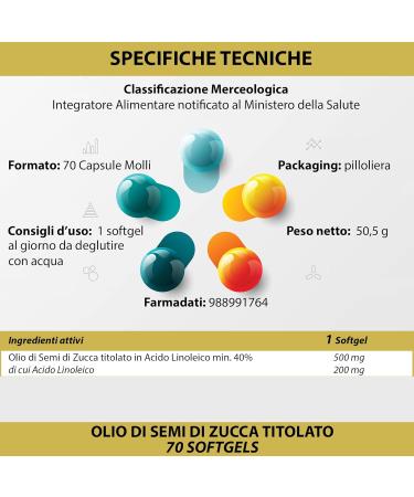  LABOTTEGADEGLIINTEGRATORI Pumpkin Seeds 70 Softgels | Cold Pressed Oil Softgels Standardized with Omega 3 Omega 6 & Omega 9 Linoleic Acid & Oleic Aci - Buy Online on GoSupps.com