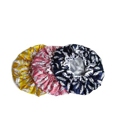 Reusable Waterproof Shower Cap for Women - 1 Pcs Elastic Hair Bath Cap (09 Navy Blue Feather) - Buy Online on GoSupps.com