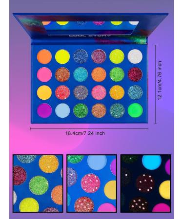 Ebanku Neon Eyeshadow Palette - 24 UV Glow Colors High-Pigmented Matte & Glitter Makeup for Eyes Face & Body - Buy Online on GoSupps.com