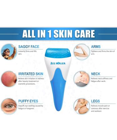 Face and Eye Silicone Ice Roller Set - Cryotherapy Skin Care for Puffy Eyes, Migraine Relief & Sunburn - Stainless Steel Head - Blue - Buy Online on GoSupps.com