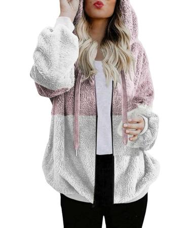 Buy Hanxiulin Women's Fleece Plush Jacket - Warm Fluffy Zipper Wool Coat Long Winter Trench in Pink XXL - International Shipping Available - Buy Online on GoSupps.com