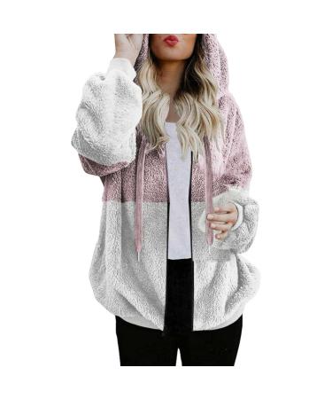 Hanxiulin fleece plush jacket fluffy warm zipper wool jacket ladies fleece jacket long warm winter coat down jacket quilted jacket bladder fleece jacket winter warm trench coat pink xxl