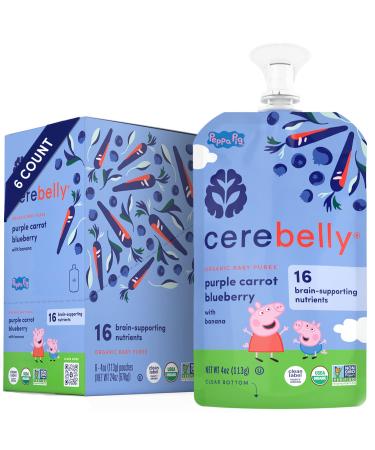 Cerebelly Baby Food Pouches Stage 1  Purple Carrot Blueberry Smoothie (Pack of 6), Organic Fruit & Veggie Purees, Great Toddler Snacks, 16 Brain-supporting Nutrients from Superfoods, No Added Sugar Purple Carrot Blueberry 4 Ounce (Pack of 6) - Buy Online on GoSupps.com