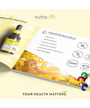 Vitamine D3 60ml pour Enfants 400 UI/10 mcg par goutte et 2000 gouttes par flacon Pour un syst me immunitaire sain et un d veloppement osseux normal Fabriqu par Nutravita - Buy Online on GoSupps.com