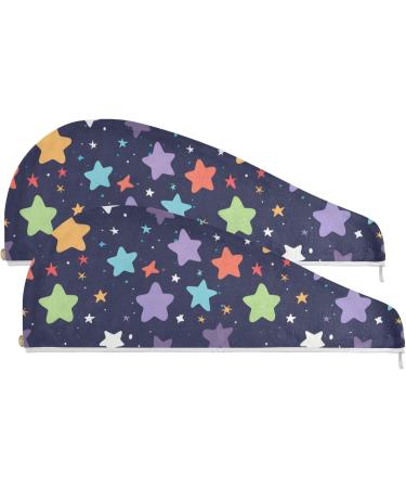 Rainbow Stars Hair Towel 2 Pack - Super Absorbent Quick Dry Hair Turbans for Women & Girls - Buy Online on GoSupps.com