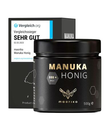 Maorika - Manuka Honey 800 MGO + 500G in a glass (impermeable to light no plastic) - laboratory test certified from New Zealand 500 g (1 Pack)