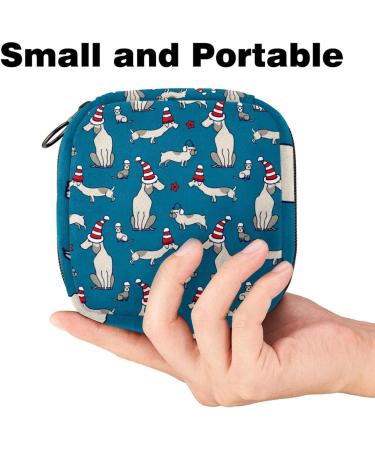 Dackel Puppy Christmas Cap Pattern Sanitary Napkin Storage Bag Portable Menstrual Cup Pocket with Zipper for Girls & Women - Buy Online on GoSupps.com