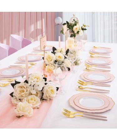 90 Piece Gold Plastic Silverware Set with Pink Handles - Perfect for Parties and Weddings - Buy Online on GoSupps.com