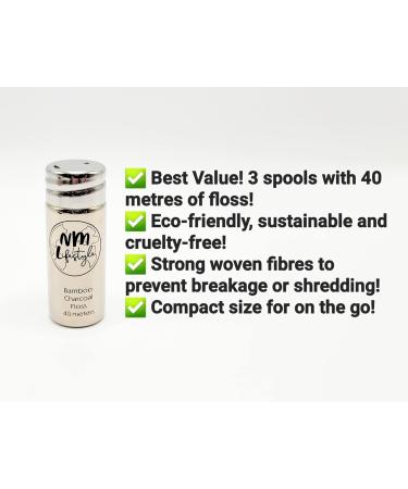 Eco-Friendly Refillable Bamboo Charcoal Dental Floss - Vegan Cruelty-Free Natural Waxed Peppermint (3x40m - Buy Online on GoSupps.com