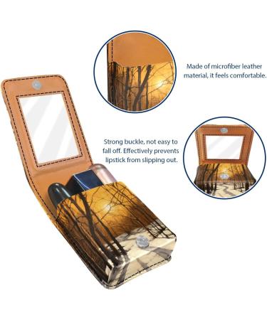 Leather Lipstick Case with Mirror | Mini Lip Gloss Organizer | Winter Forest Tree Design - D381a5dnrl - Buy Online on GoSupps.com