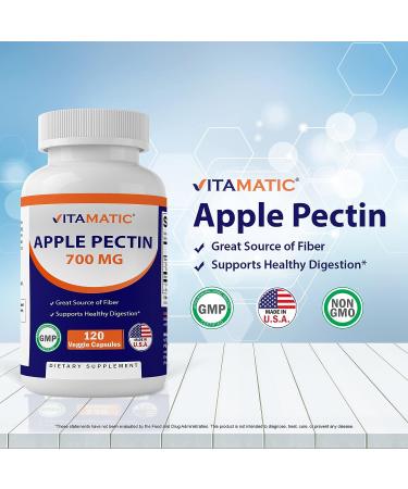 Vitamatic Apple Pectin 700mg - 120 Vegetarian Capsules | Dietary Fiber Supplement for Healthy Intestinal Health - Buy Online on GoSupps.com