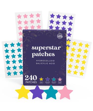 LivaClean 240 CT Mixed Superstar Patches w/Salicylic Acid & Tea Tree - Star Pimple Patch, Pimple Patch Cute, Star Pimple Patches for Face, Star Patches for Pimples, Acne Patches Star, Pimple Stars