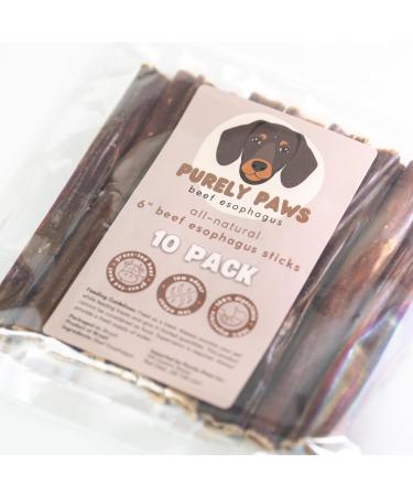 Purely Paws All-Natural Beef Esophagus Sticks - Safe High-Reward Dog Chew Sticks- Rawhide Free - (6" 10 Count) 6" (10 Pack)